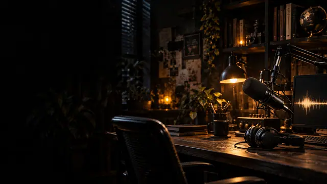 Warmly lit engineering workspace